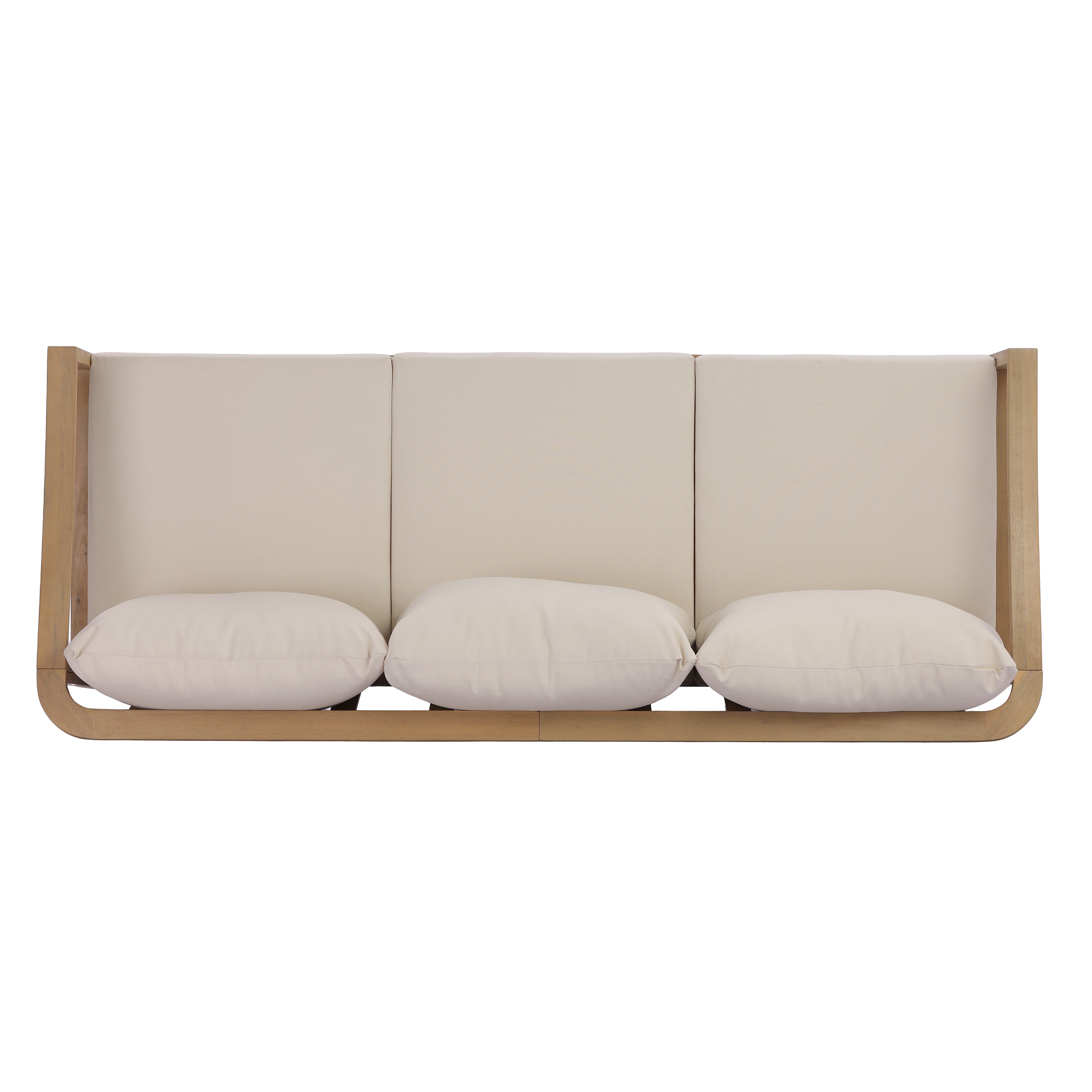 77.95" Outdoor Acacia Wood Frame Three-Seater Sofa