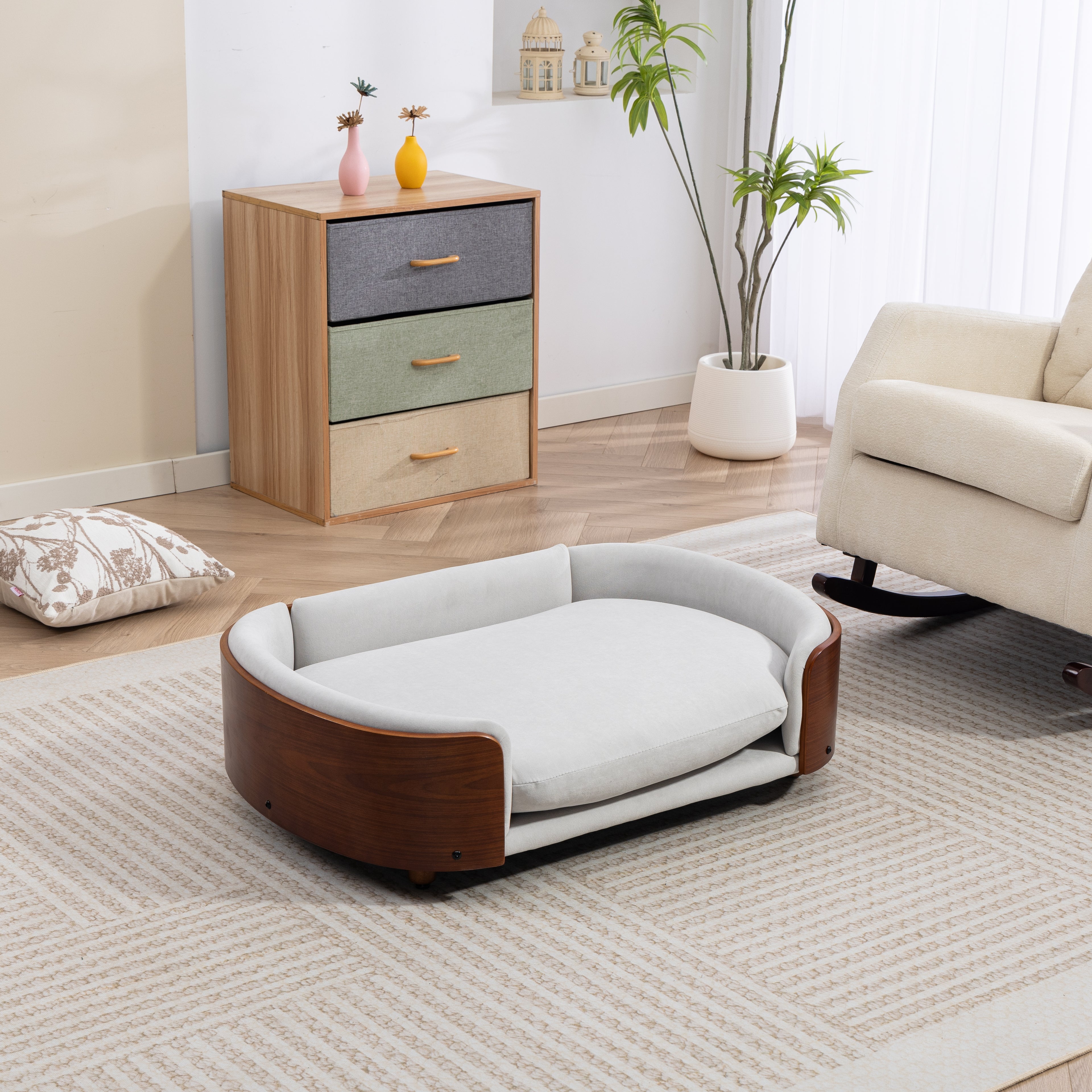Scandinavian Style Elevated Dog Bed Pet Sofa With Solid Wood Legs