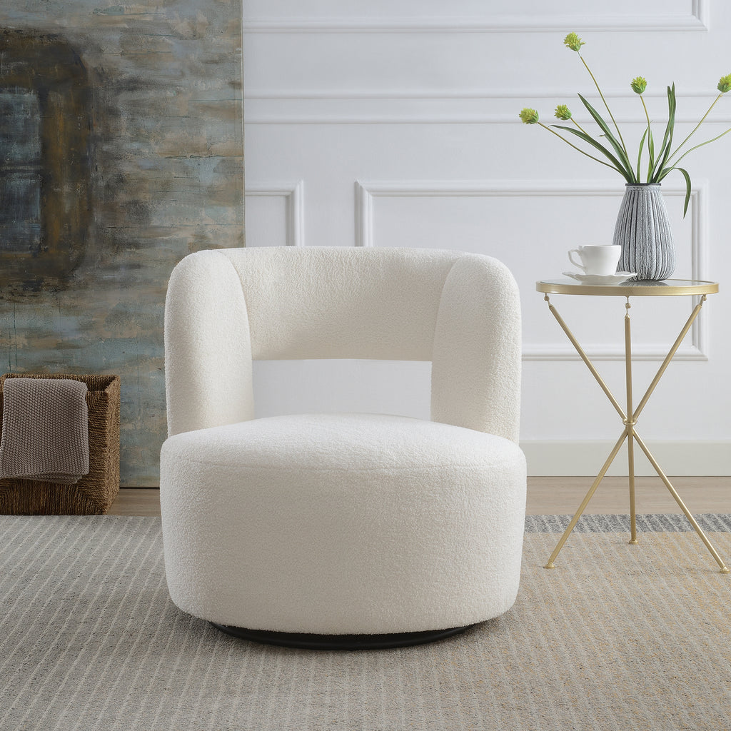 Swivel Barrel Chair with Soft Teddy Fabric
