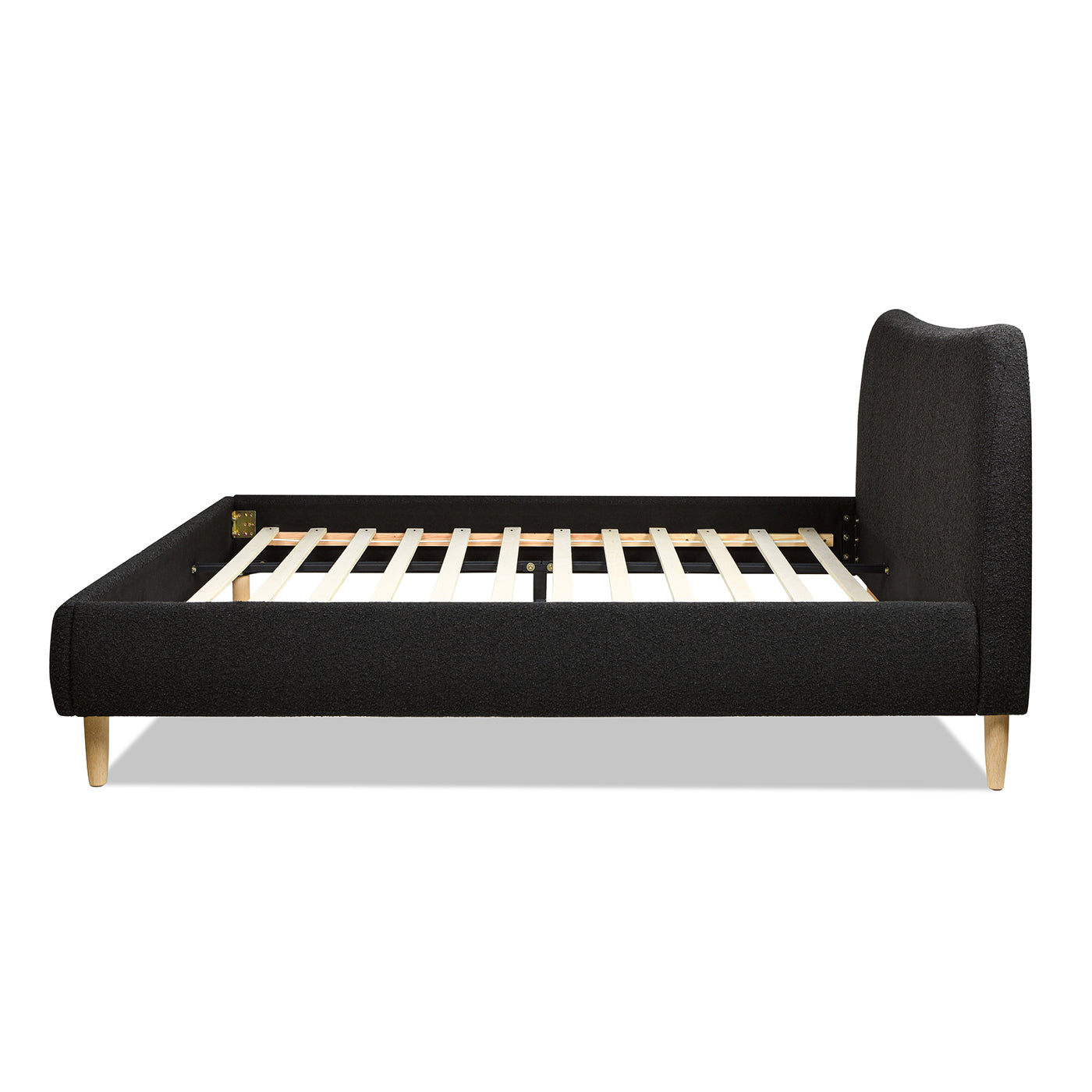 Roman Curved Headboard Upholstered Platform Bed, King, Ebony