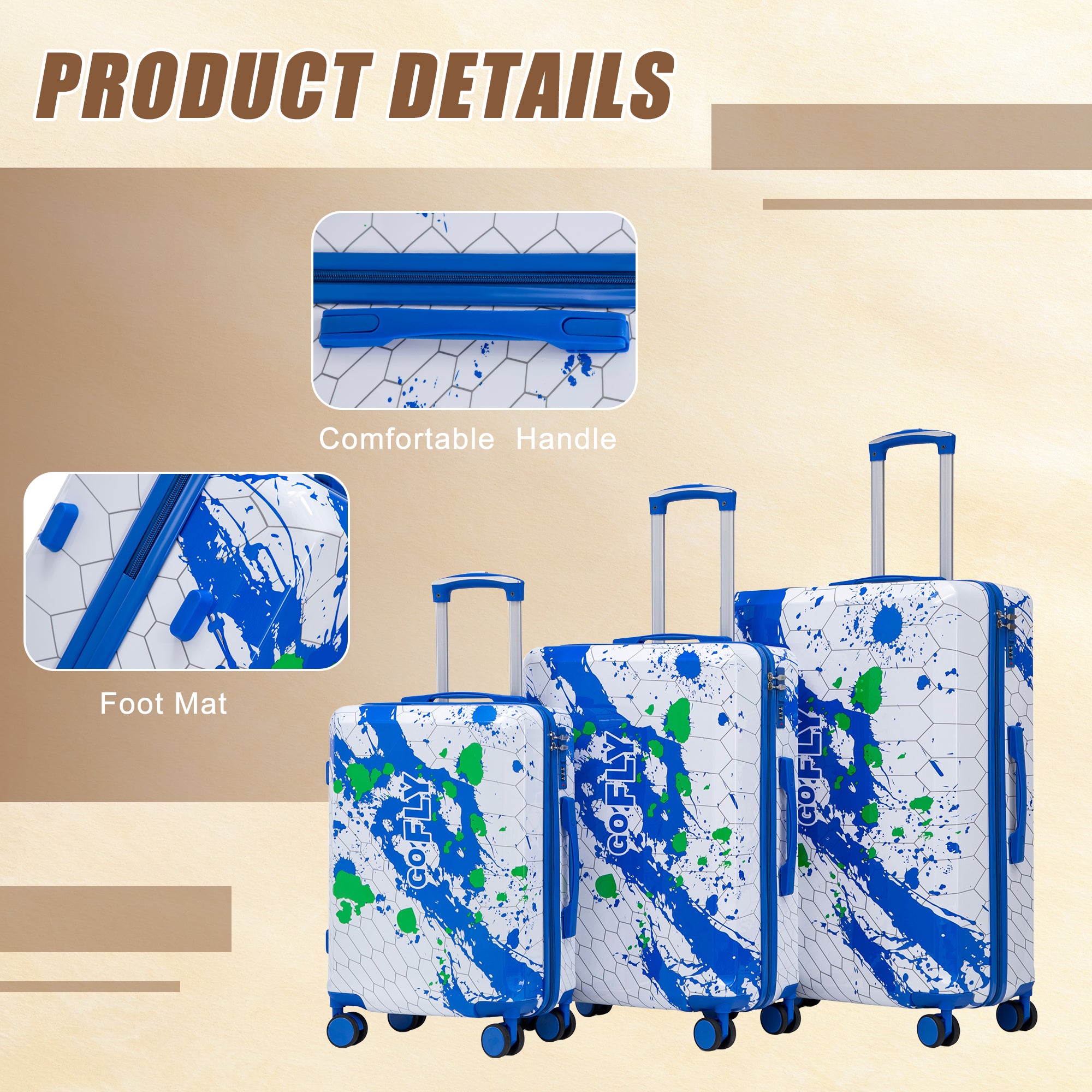 3-Piece Spinner Wheel Luggage Set (20"/24"/28") - Blue