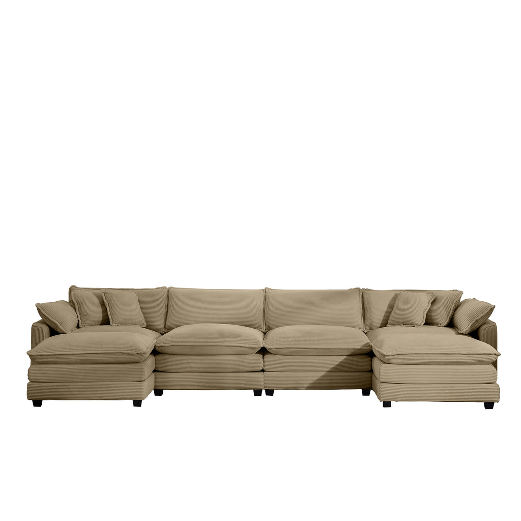 Corduroy Sofa - Modern Upholstered 4 Seater with Footstools