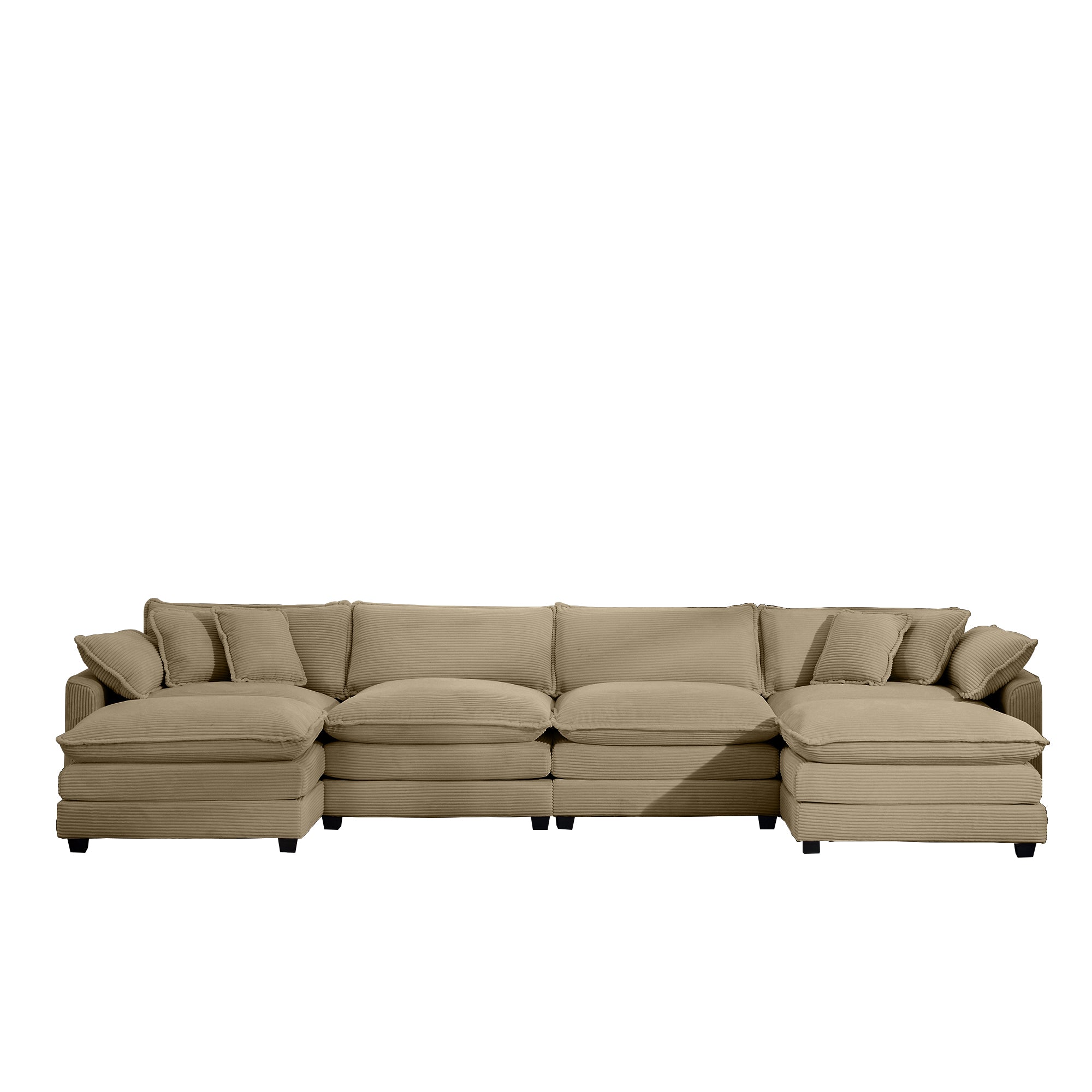 Corduroy Sofa - Modern Upholstered 4 Seater with Footstools