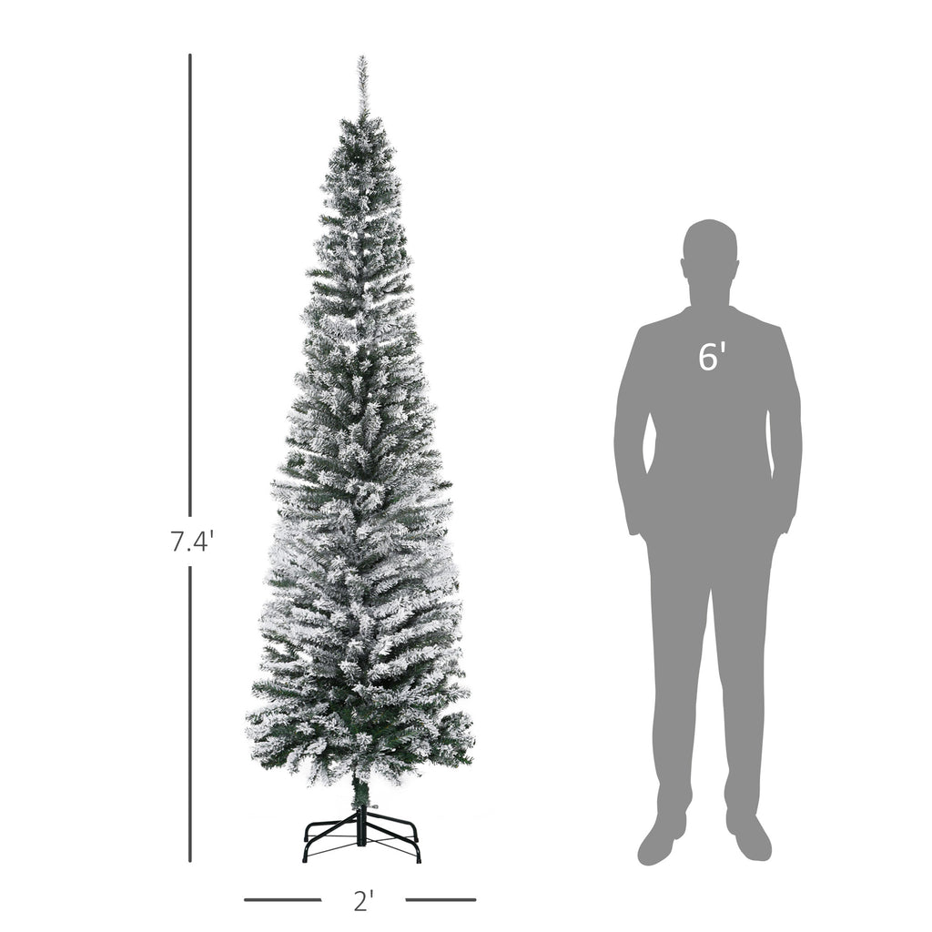HOMCOM 7.5' Tall Unlit Snow-Flocked Slim Artificial Christmas Tree