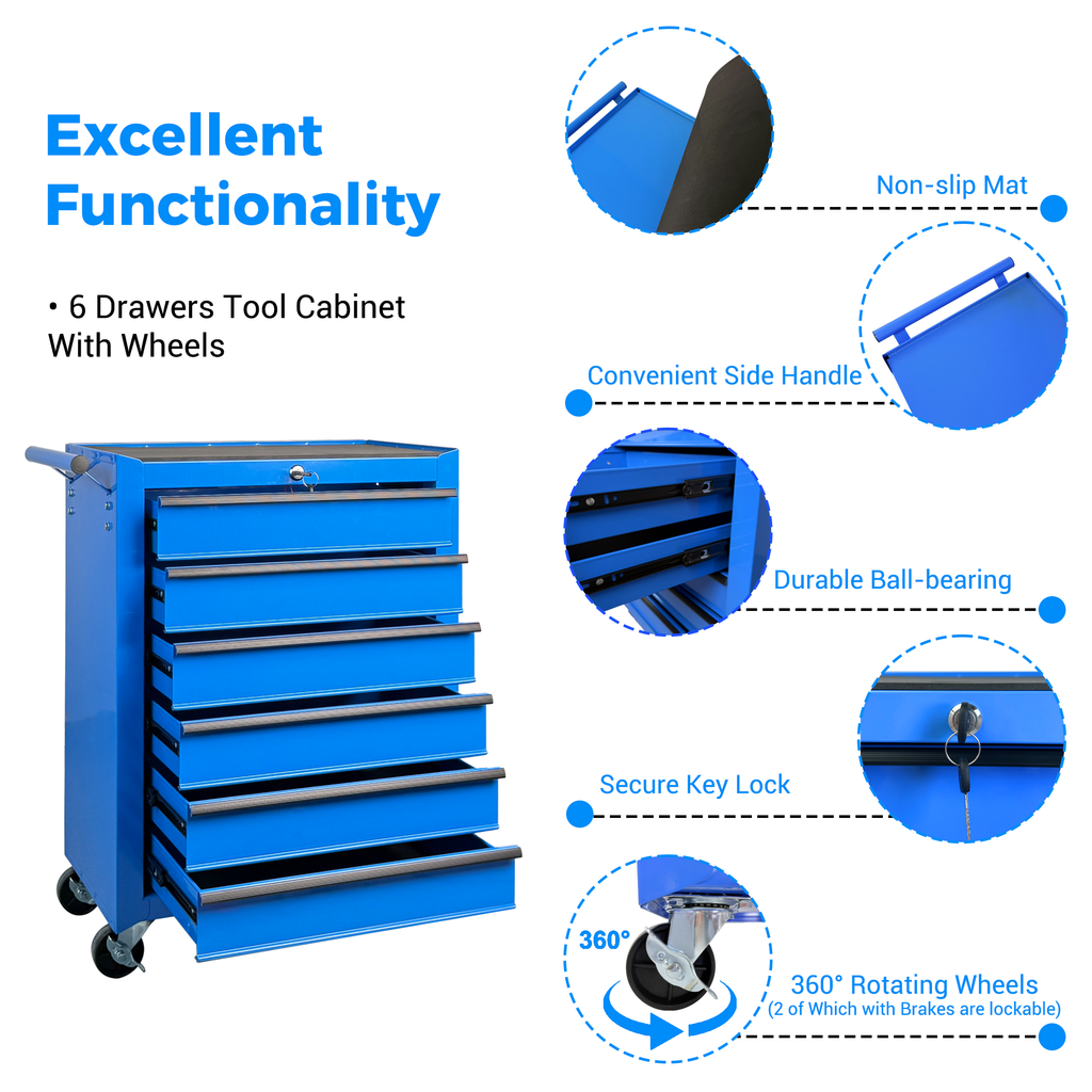 Rolling Metal Tool Chest with 6 Drawers - Blue