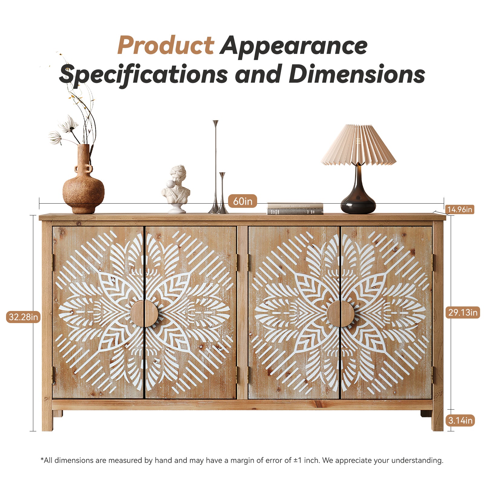 60" Wood Accent Cabinet with 4 Doors