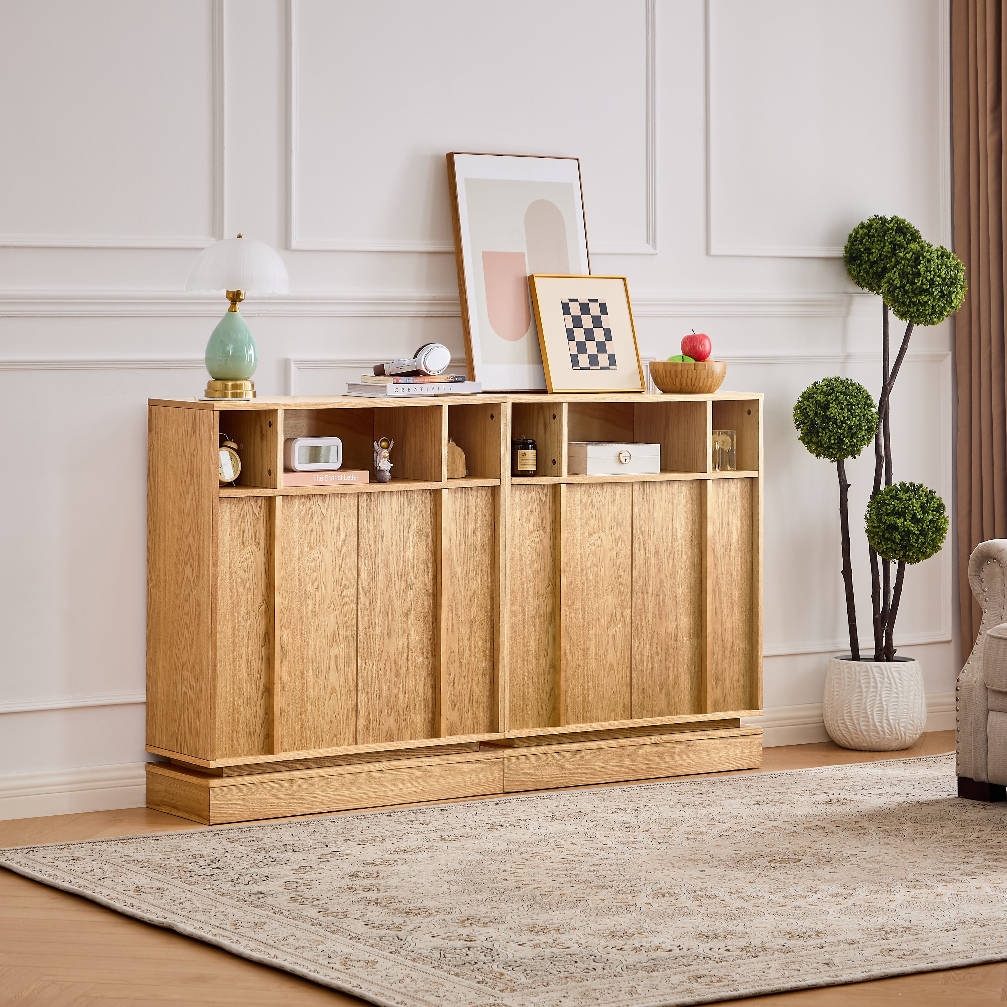 Farmhouse Fluted Sideboard Buffet Cabinet with Storage