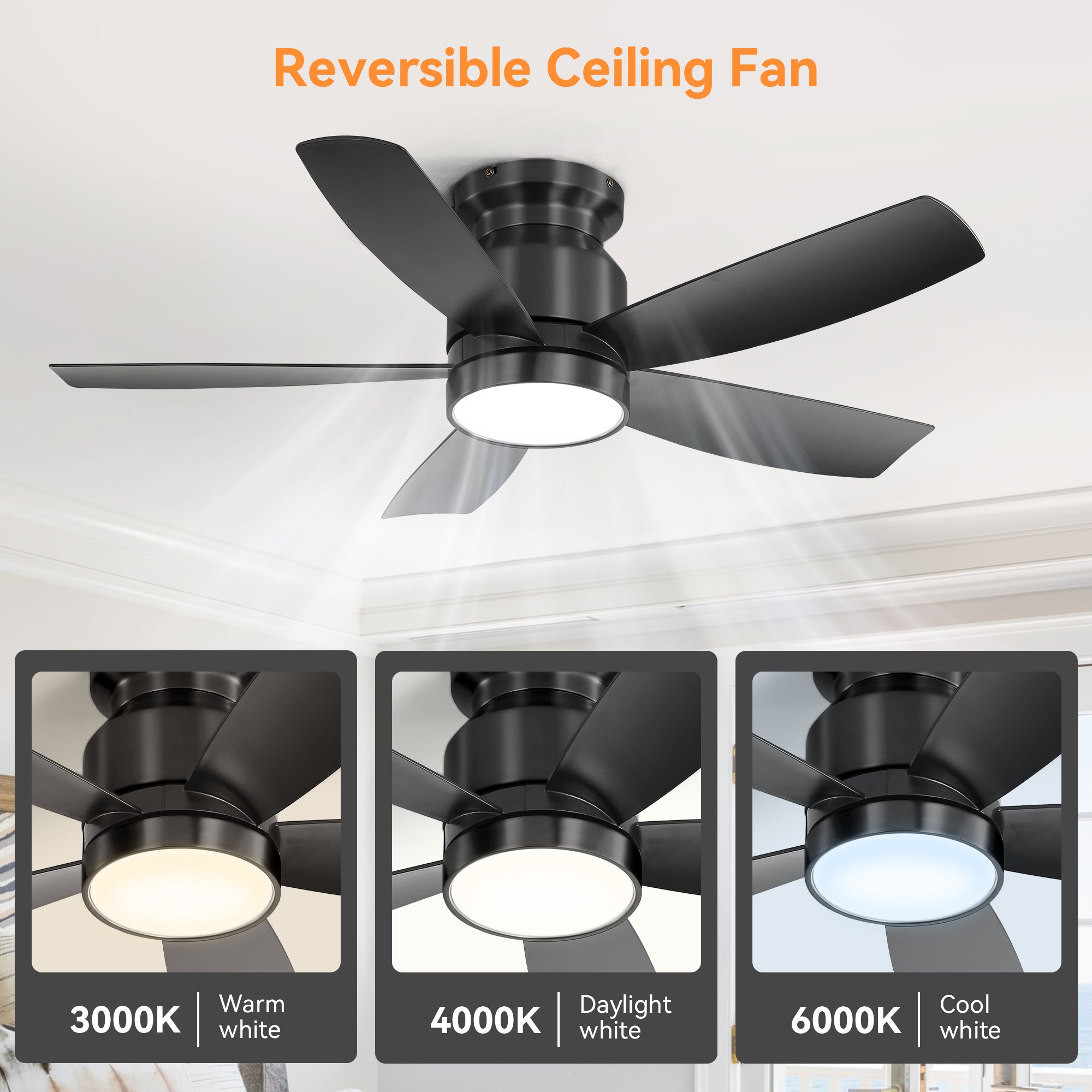 42 Inch Flush Mount Ceiling Fan with LED Light