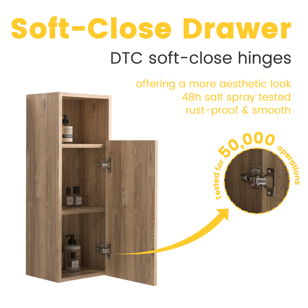 Rough Oak Floating Bathroom Cabinet, 12-Inch Wall-Mounted Storage