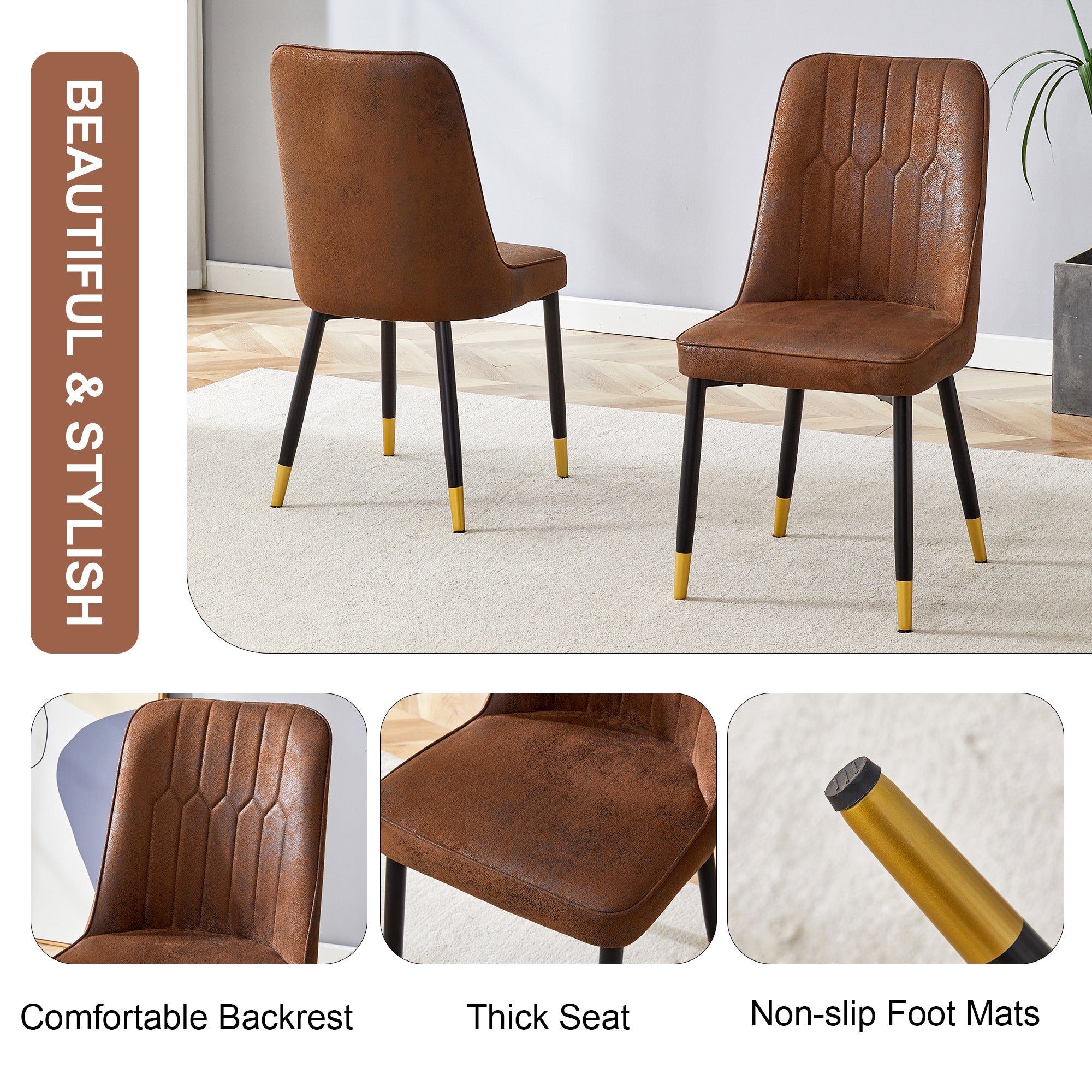 Brown Suede-like Velvet Dining Chair Set (Two-Pack)