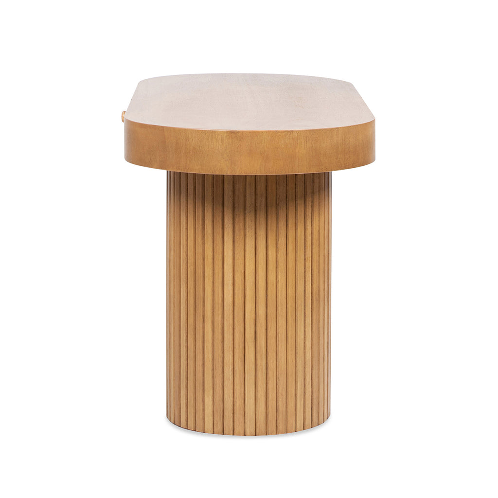Jesse 55.5" Single Drawer Fluted Oval Console Desk, Honey