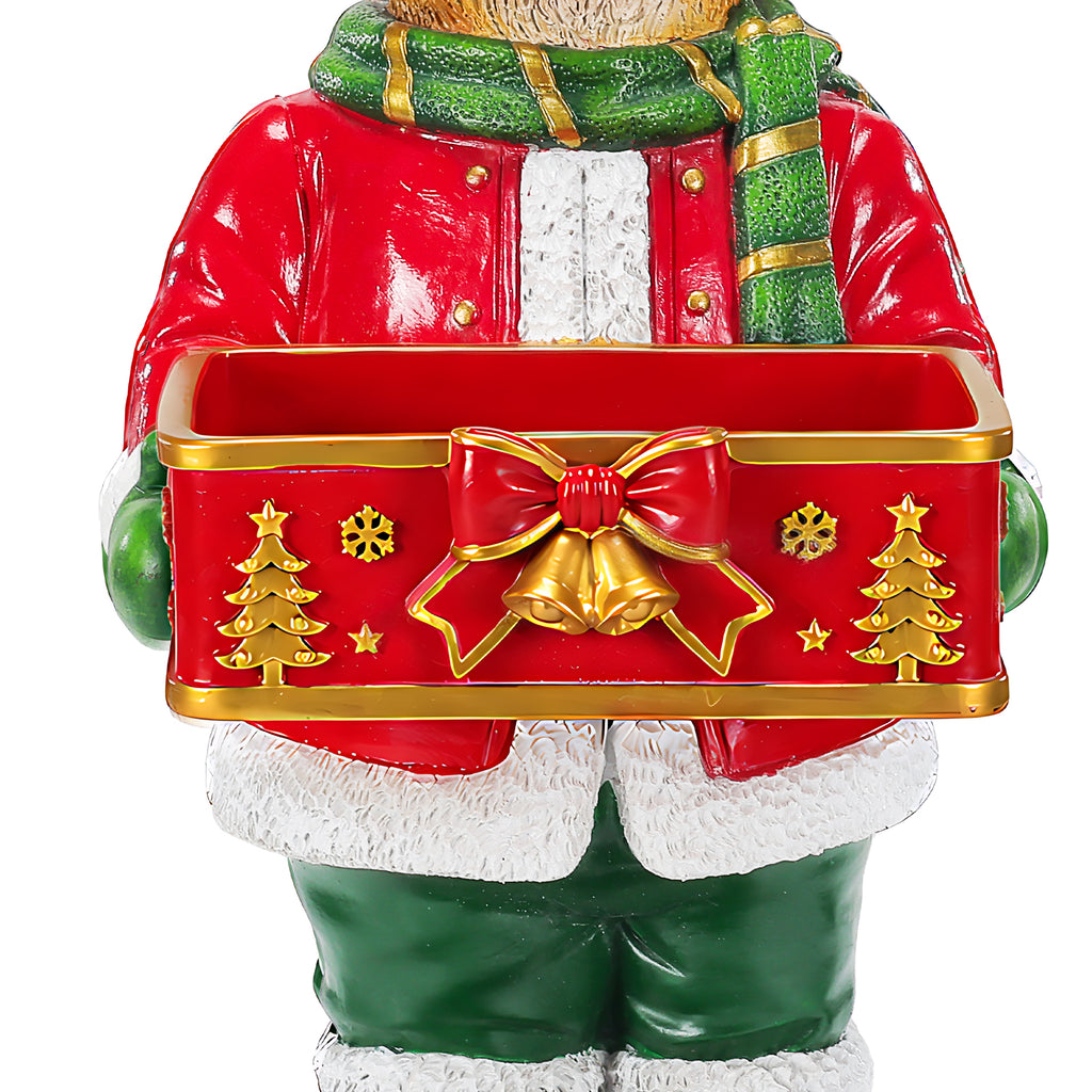 Christmas Reindeer Statue with Storage Tray, Red Resin, 18.5 Inches Tall