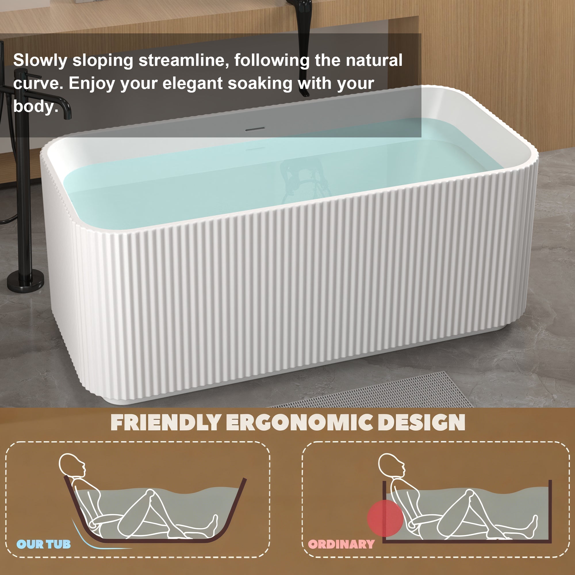 59" Rectangle Linear Acrylic Freestanding Bathtub