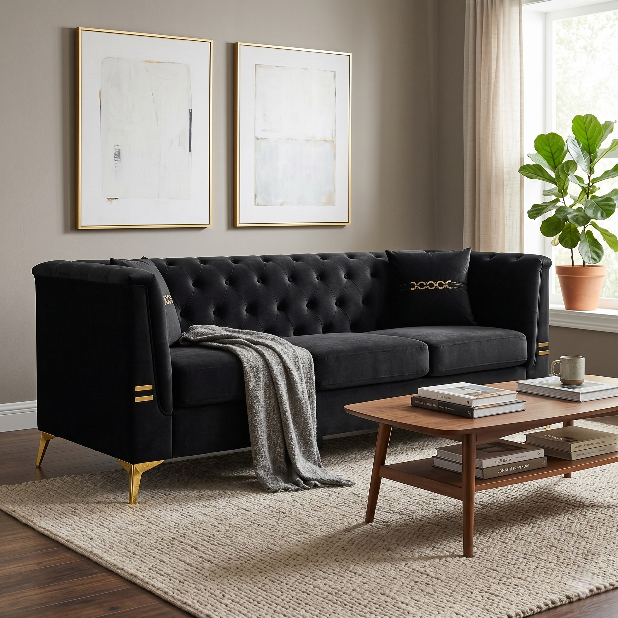 FX-P83-BK4 Contemporary Sofa with 2 Pillows