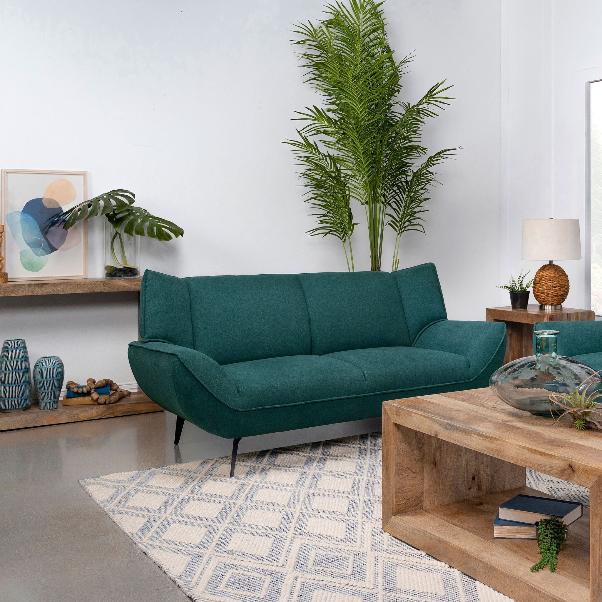 Logan - Flared Arm Loveseat Lounge Sofa - Teal Blue