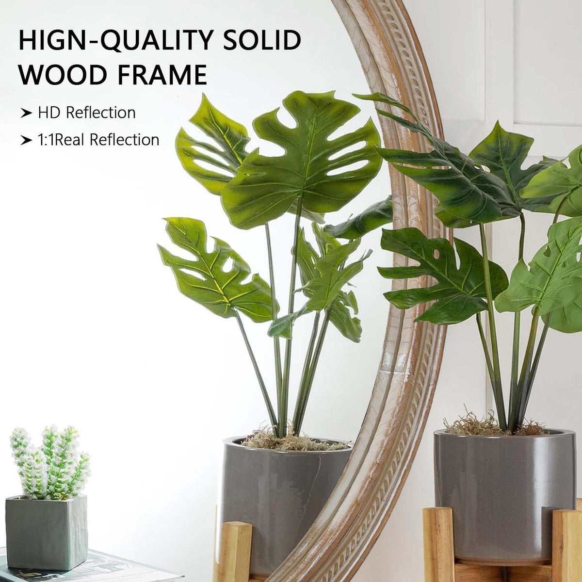 Round Decorative Wall Mirror with Woven Rattan-Textured Frame