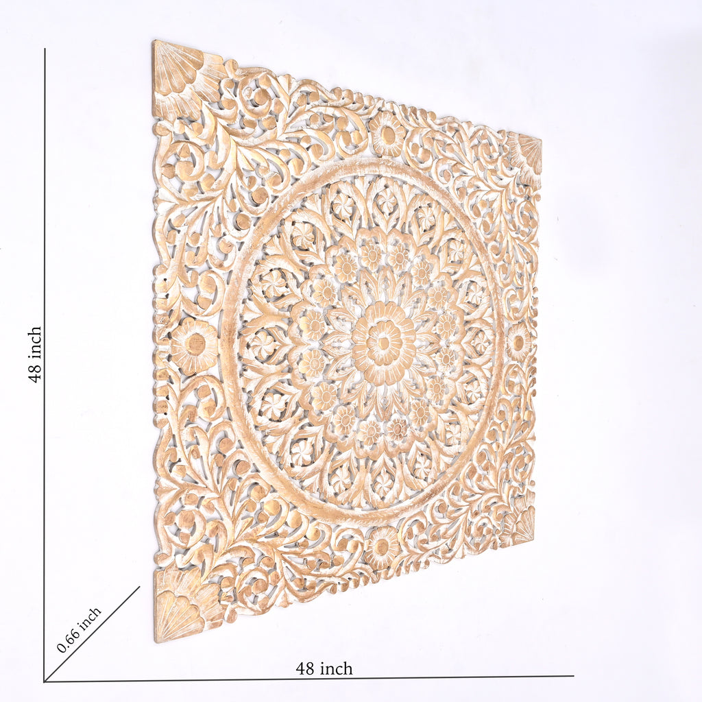 Wooden Floral Hand Carved Mandala Square Wall Decor - 48x48