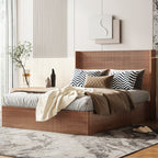 Queen Size Bed Frame with Grooved Lifting Storage Function