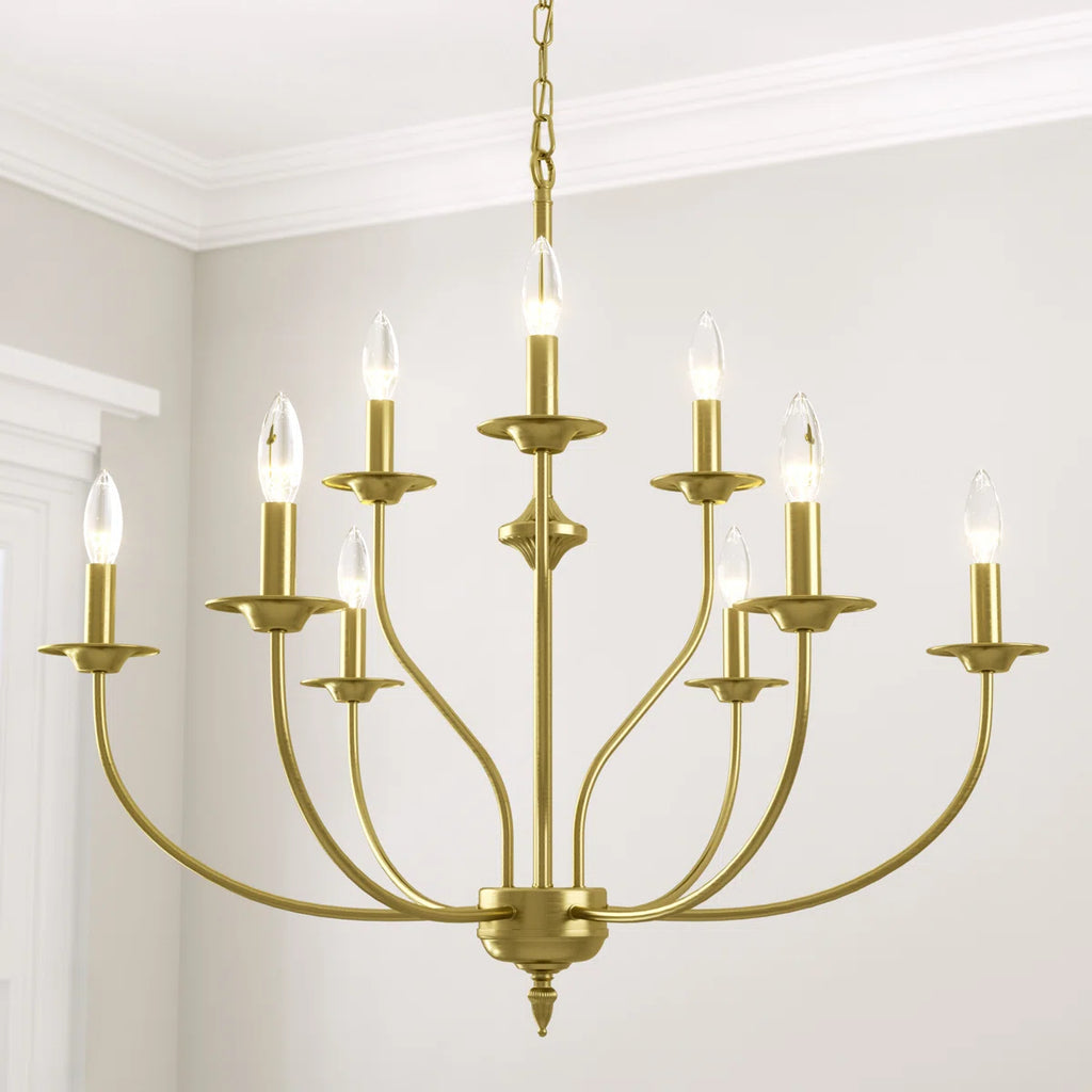 9-Light Dimmable Metal Two-Tier Candle Style Chandelier, Gold, 31-Inch