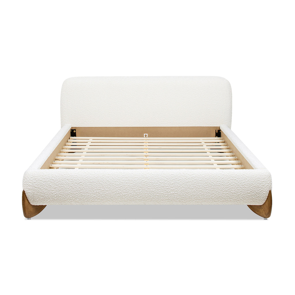 Alpine Puffy Modern Platform Bed, Queen, White Boucle