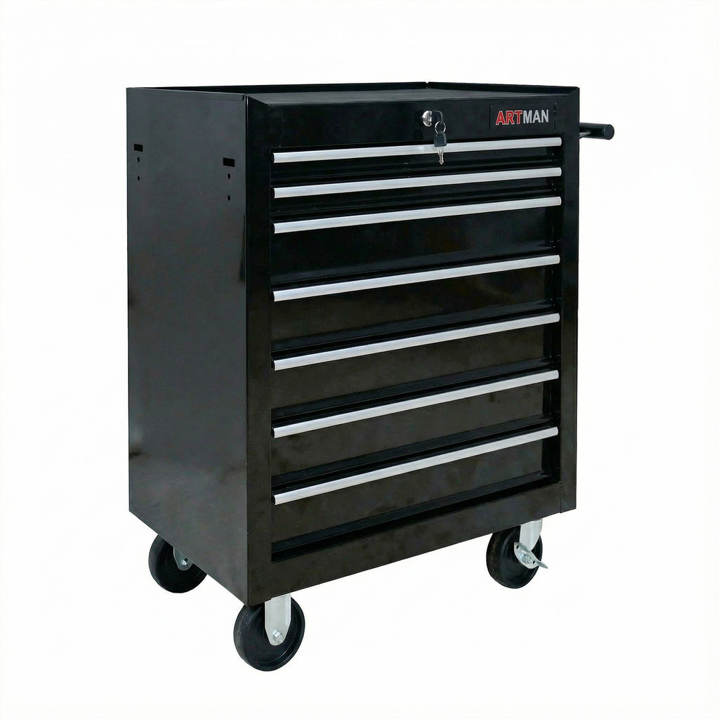 7 Drawers Multifunctional Tool Cart with Wheels - Black