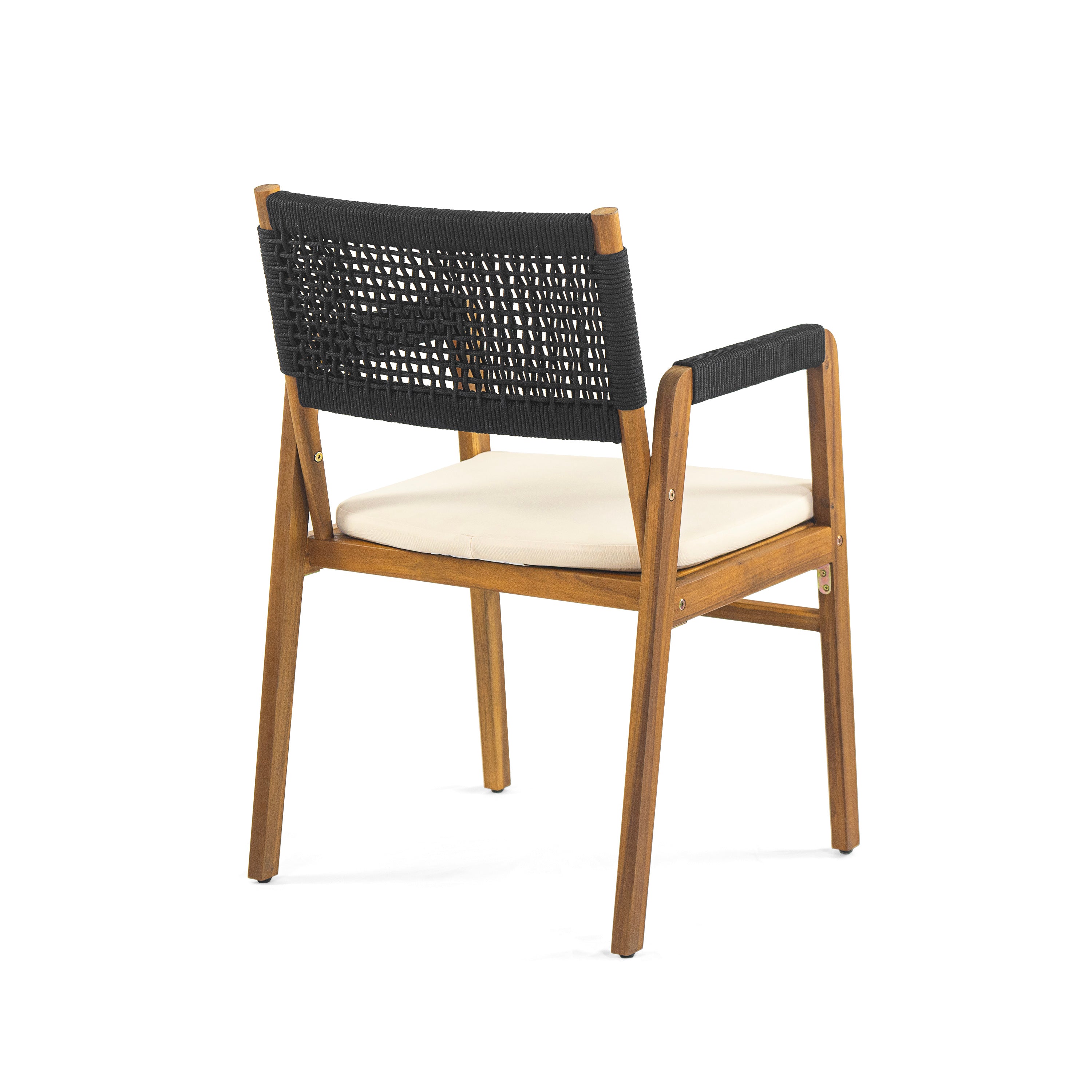 Outdoor 7 Pieces Patio Slat Design Acacia Upholstered Dining Set