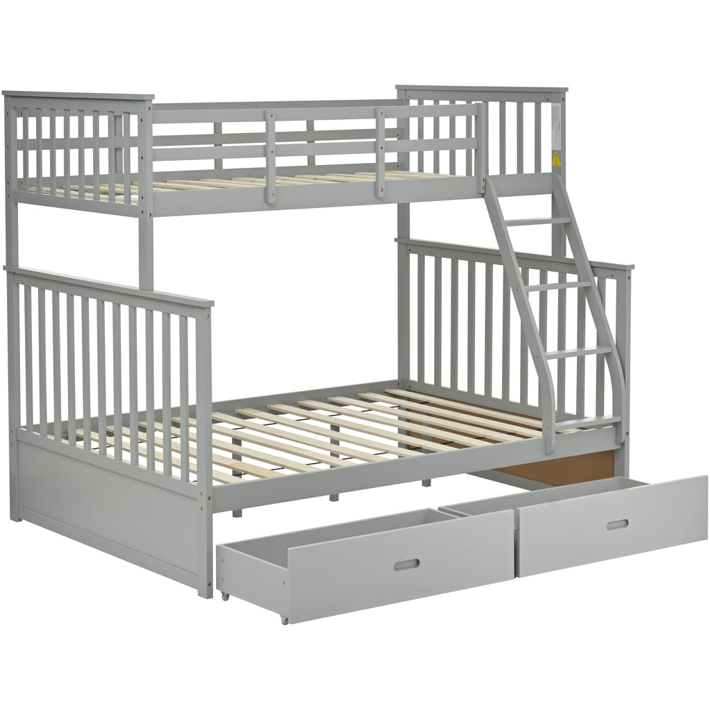 Twin Over Full Bunk Bed with Storage Drawers – Gray
