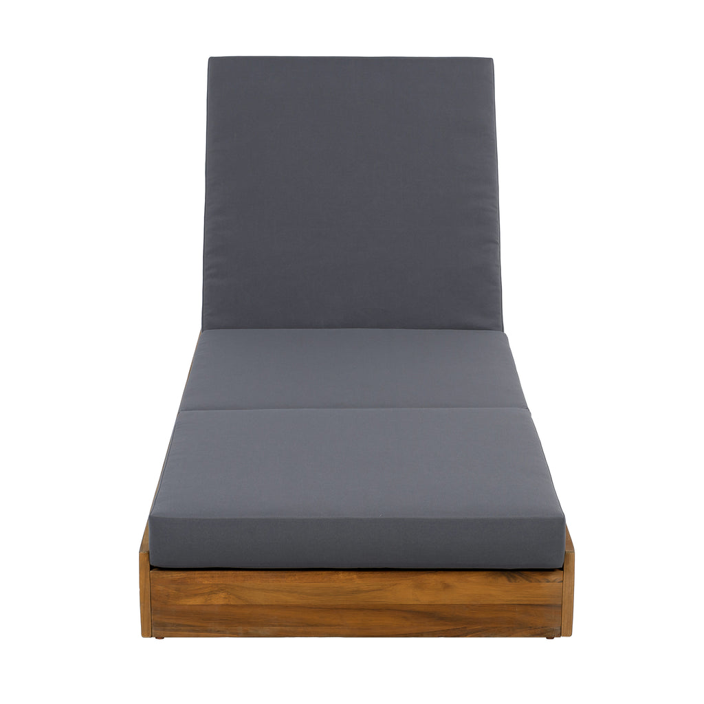 Lounge Chaise Set, Acacia Solid Wood with Lounge Cushion (Dark)