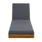 Lounge Chaise Set, Acacia Solid Wood with Lounge Cushion (Dark)