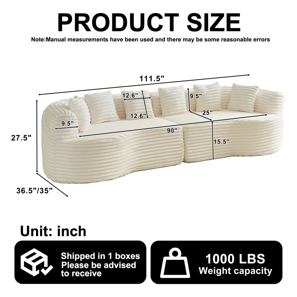 Curved Sectional Sofa - 111.5-Inch Oversized Modern Design