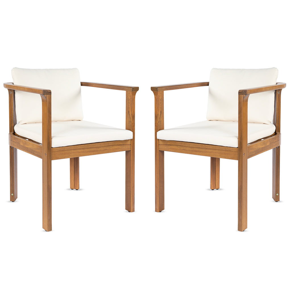 Outdoor Dining Chair Set of 2 with Curved Acacia Wood Arms