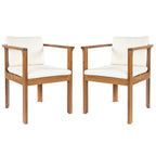 Outdoor Dining Chair Set of 2 with Curved Acacia Wood Arms