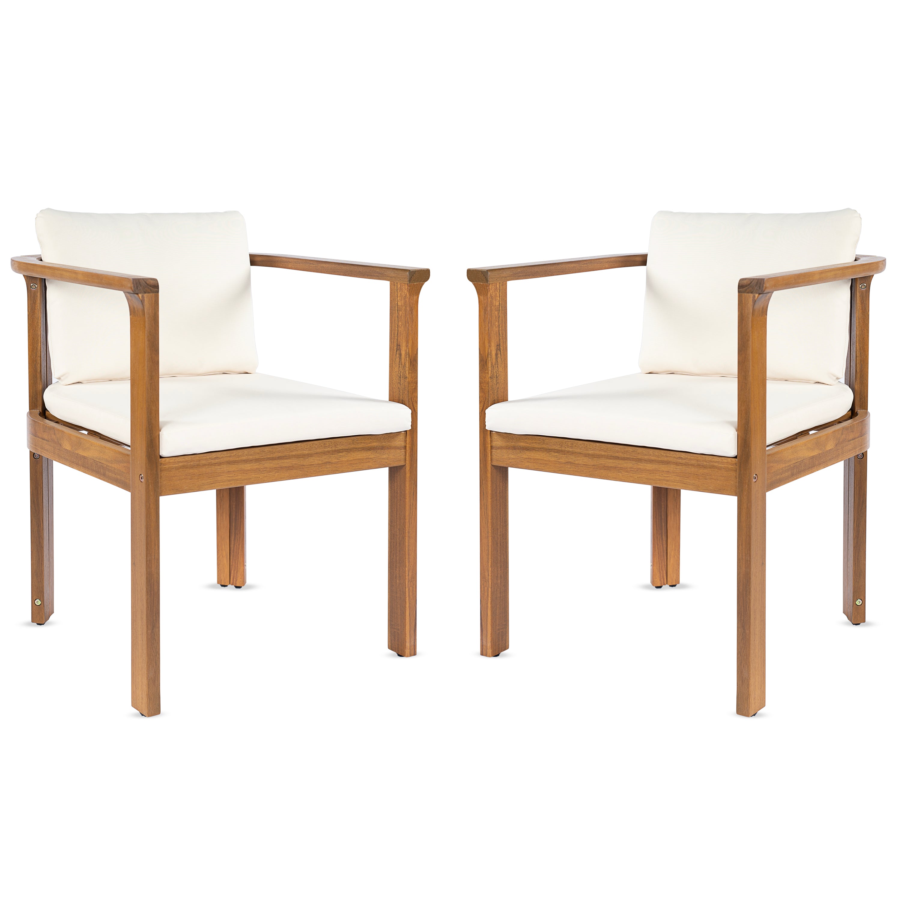 Outdoor Dining Chair Set of 2 with Curved Acacia Wood Arms
