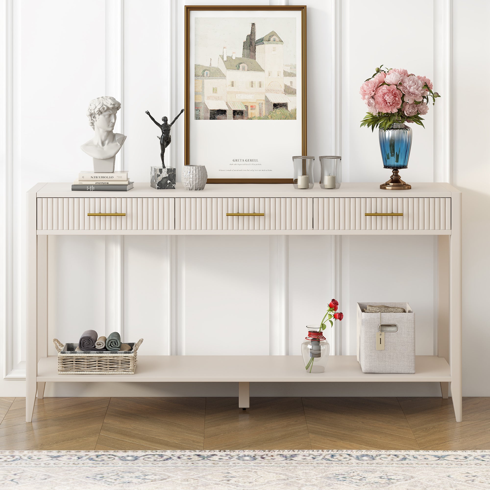 U_Style 60" Painted Console Table with 3 Drawers