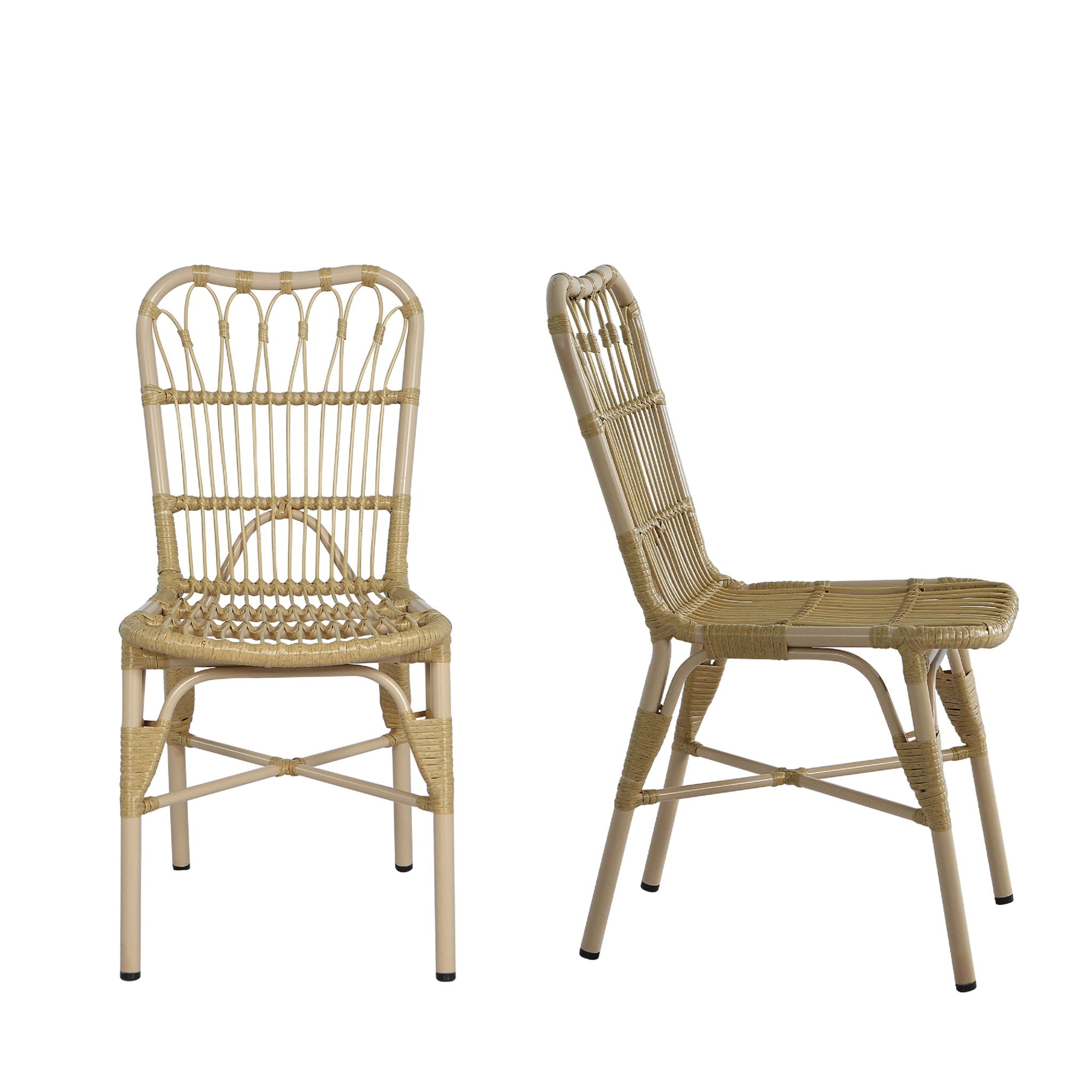 Outdoor Wicker Patio Dining Chairs Set with Durable Frame and Rattan Weave