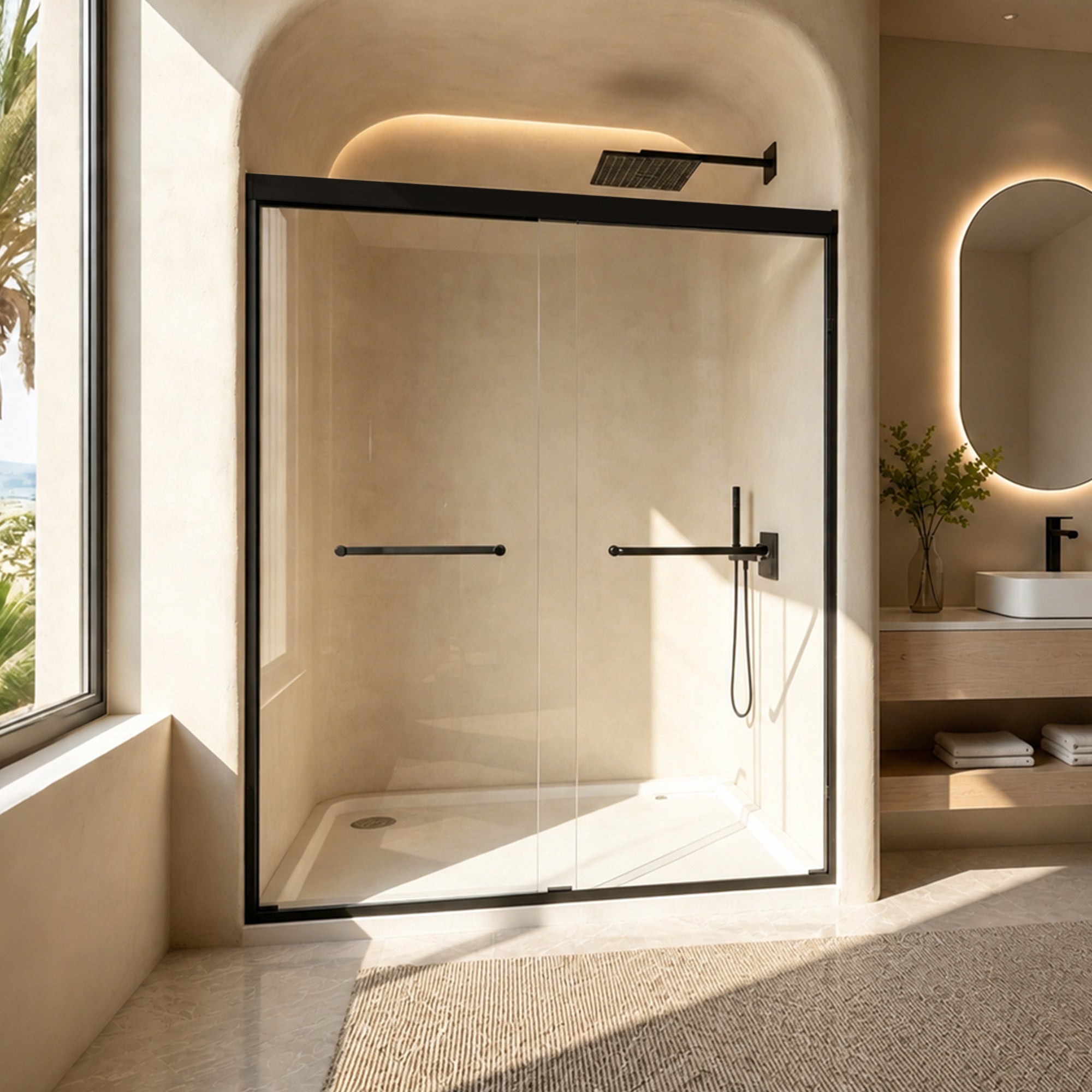 56-60" W × 72" H Tempered Glass Aluminum Frame Double Sliding Shower Door