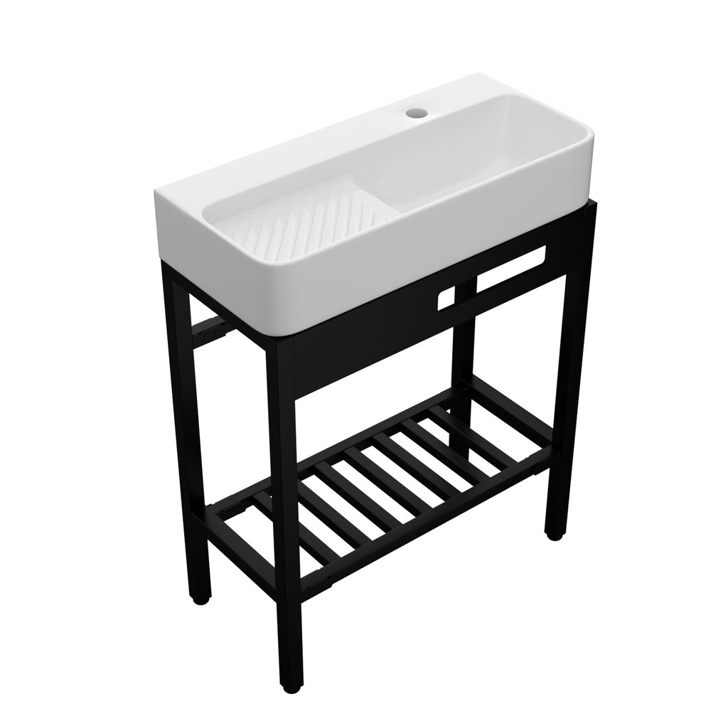 28" x 12" Vintage-Inspired Ceramic Console Sink with Built-in Washboard