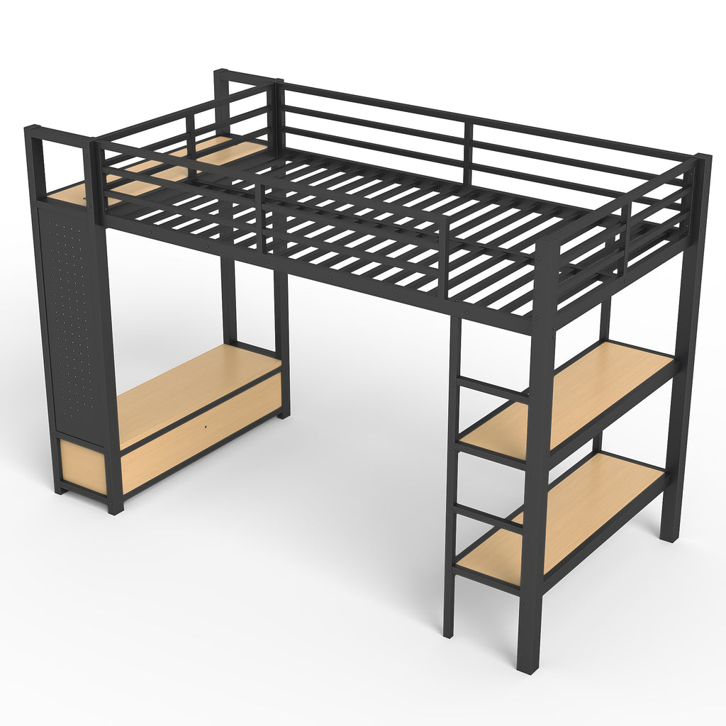 Twin XL Loft Bed Frame with Wardrobe, Metal Loft Bed