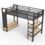 Twin XL Loft Bed Frame with Wardrobe, Metal Loft Bed