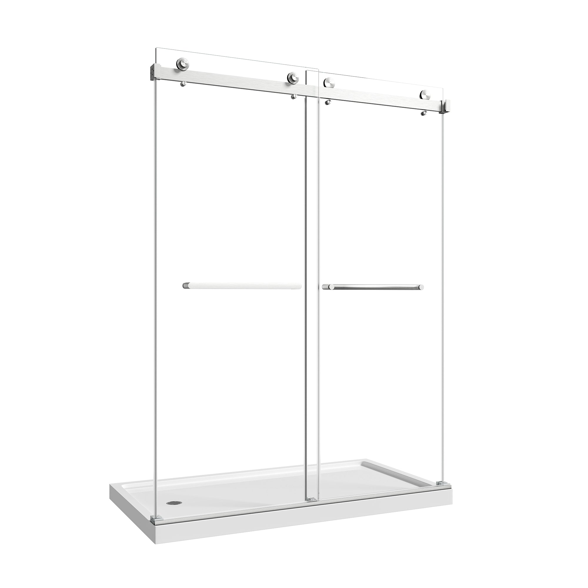 Brushed Nickel Reversible Installation Double Bypass Sliding Shower Door