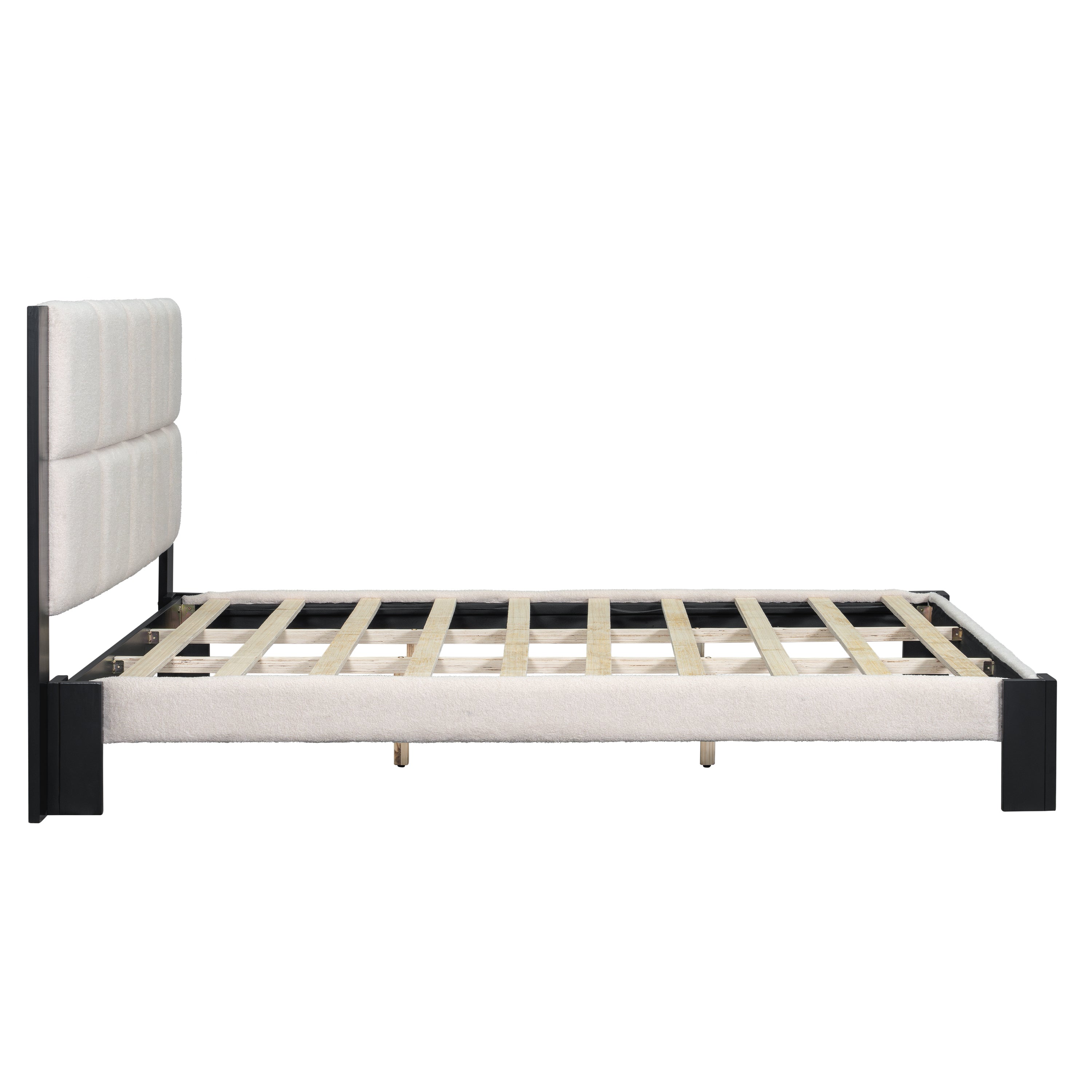 Boucle Cal King Bed Frame with Cube Headboard