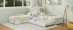 L-Shaped Combination Twin Bed Frame with Trundle and Drawer