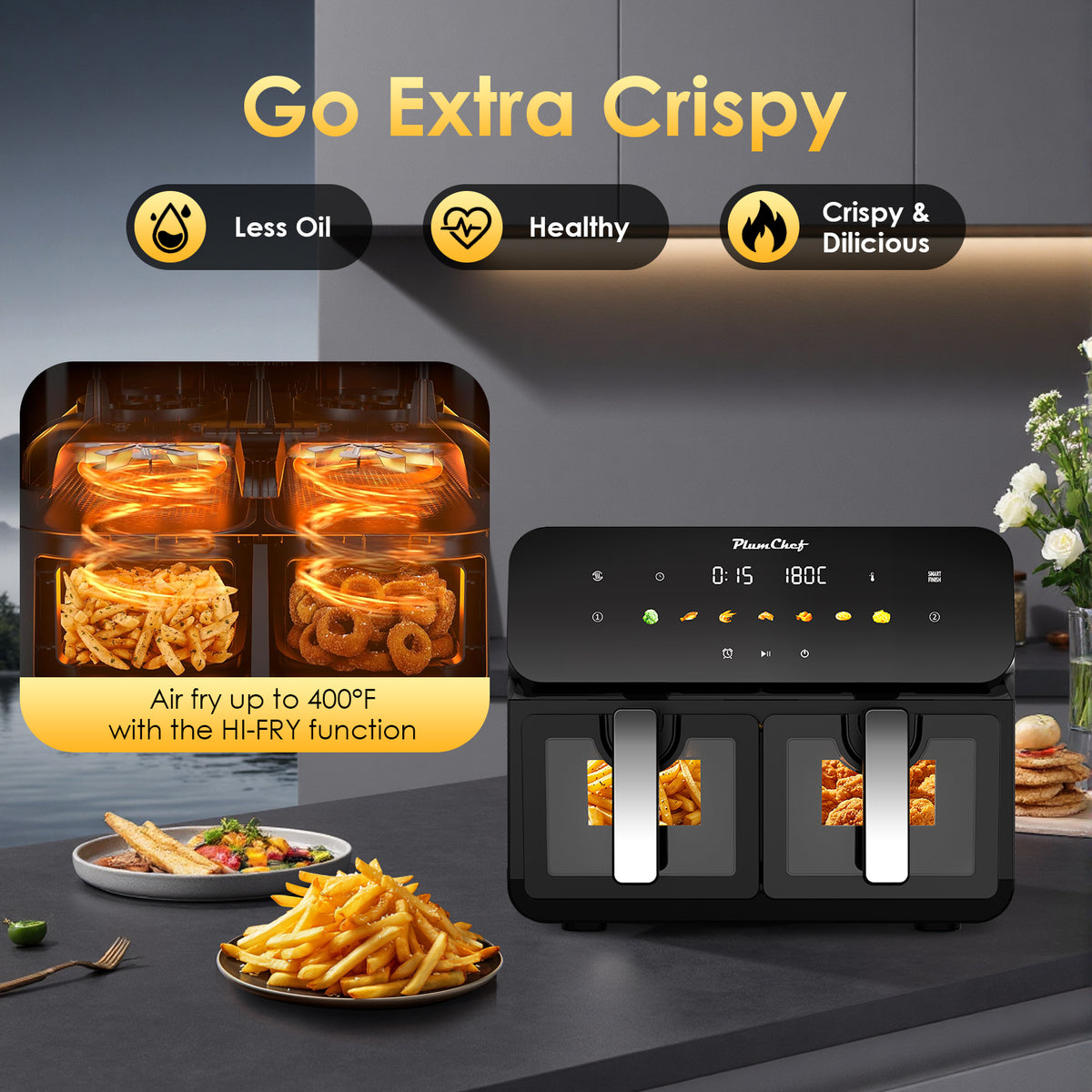 10QT Dual Air Fryer - Double Basket Air Fryer with Touchscreen Control