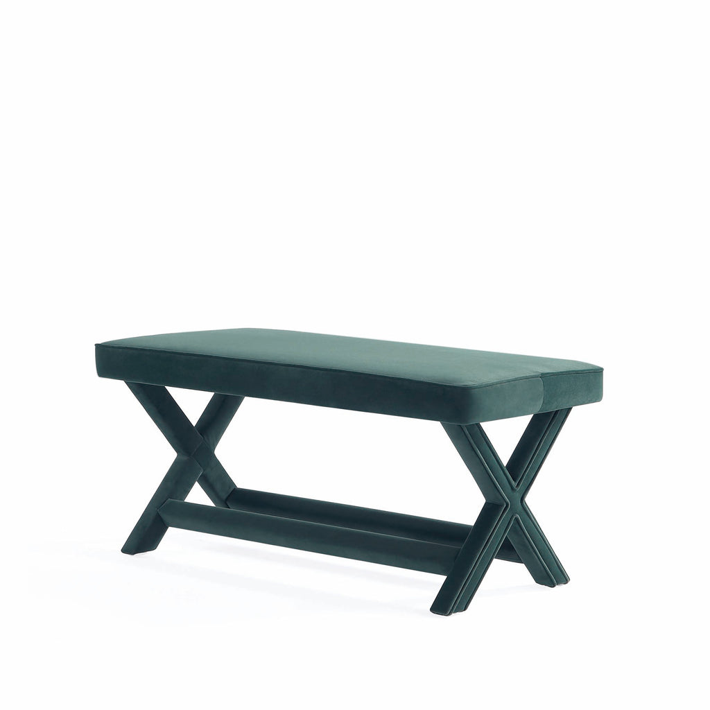 Abigail Upholstered Velvet Accent Bench in Forest