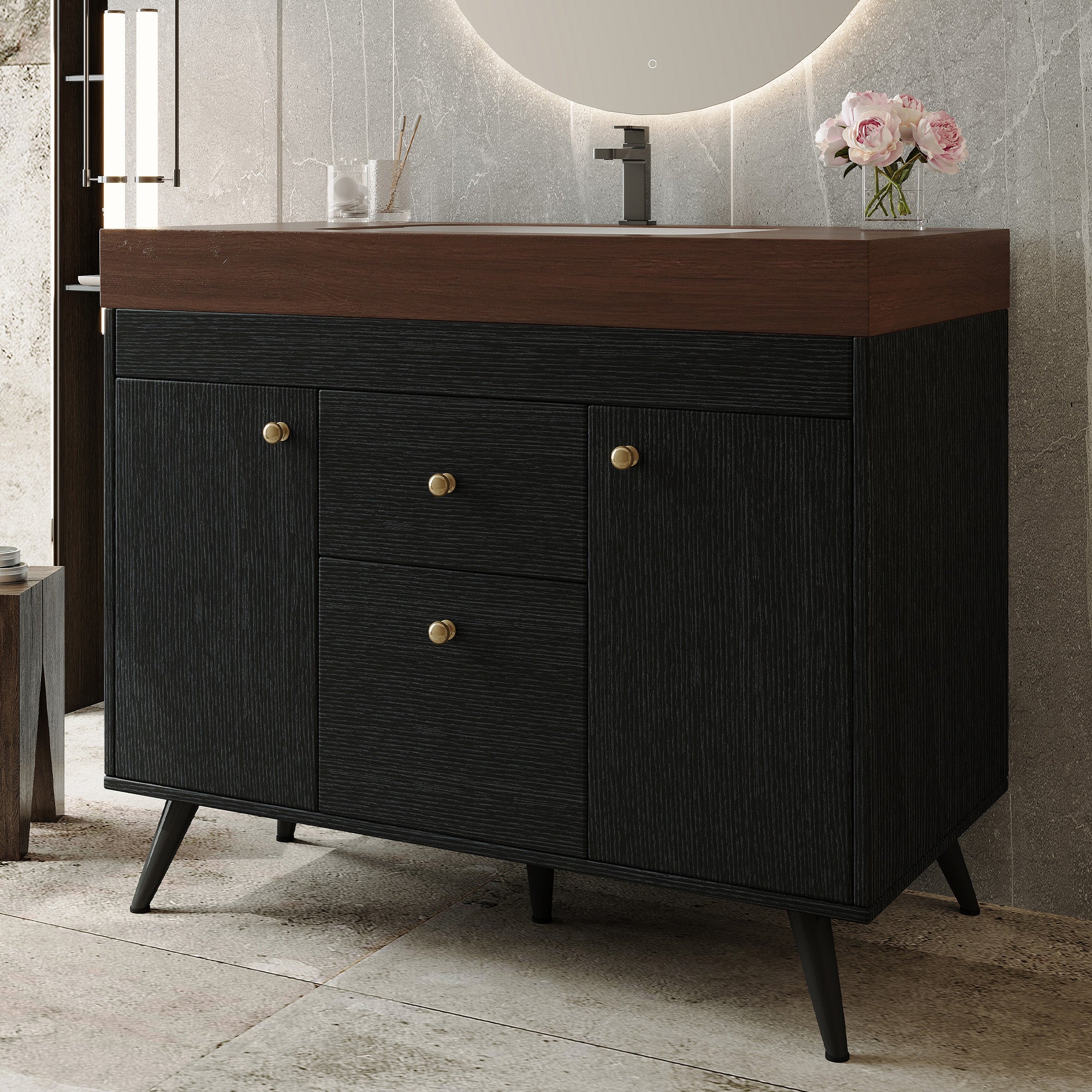 36" Modern Freestanding Bathroom Vanity with Sintered Stone Top