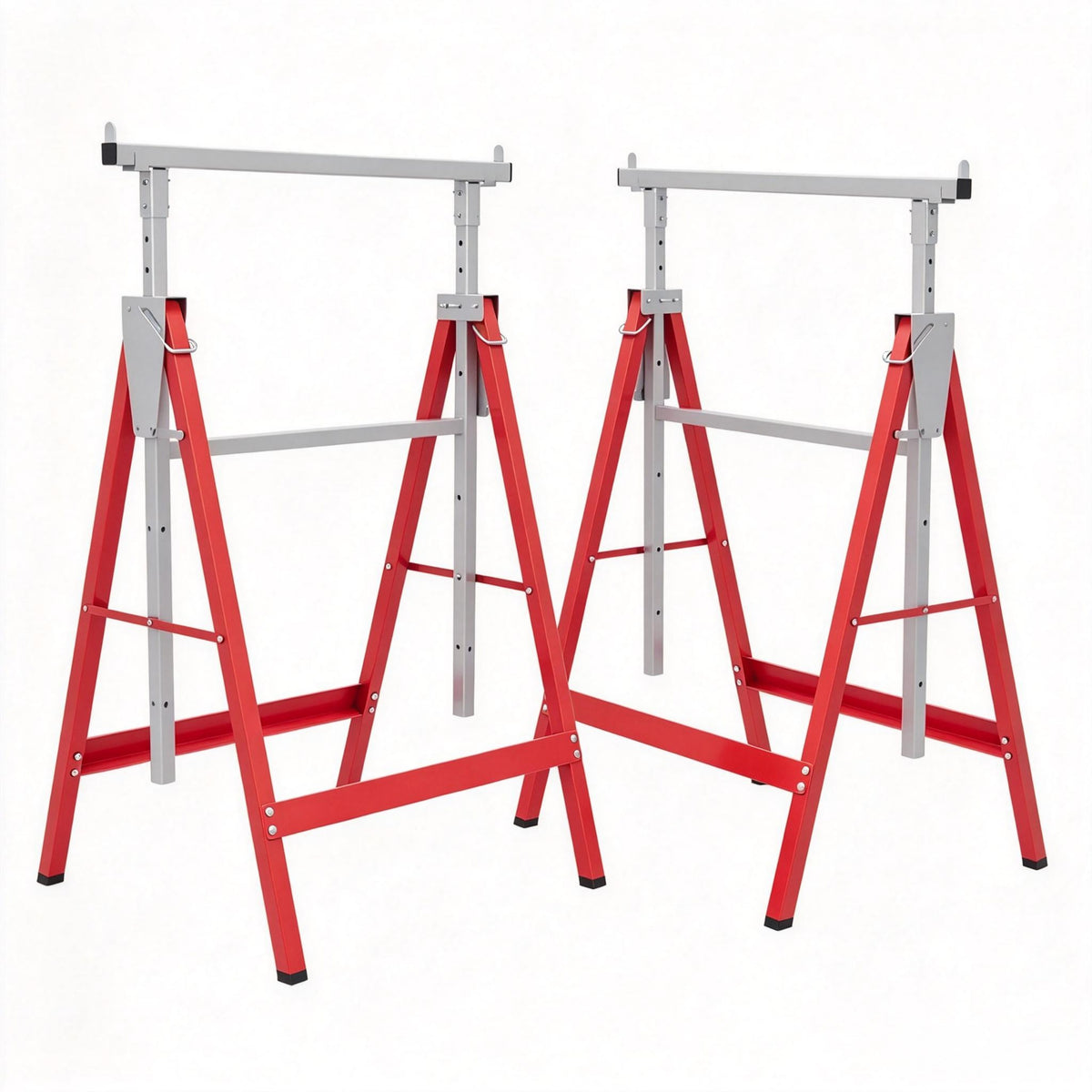 2-Pack Heavy-Duty Folding Sawhorse, Adjustable Height Steel Work Stand, Red