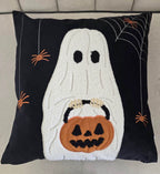 Halloween Ghost with Pumpkin Bucket Throw Pillow