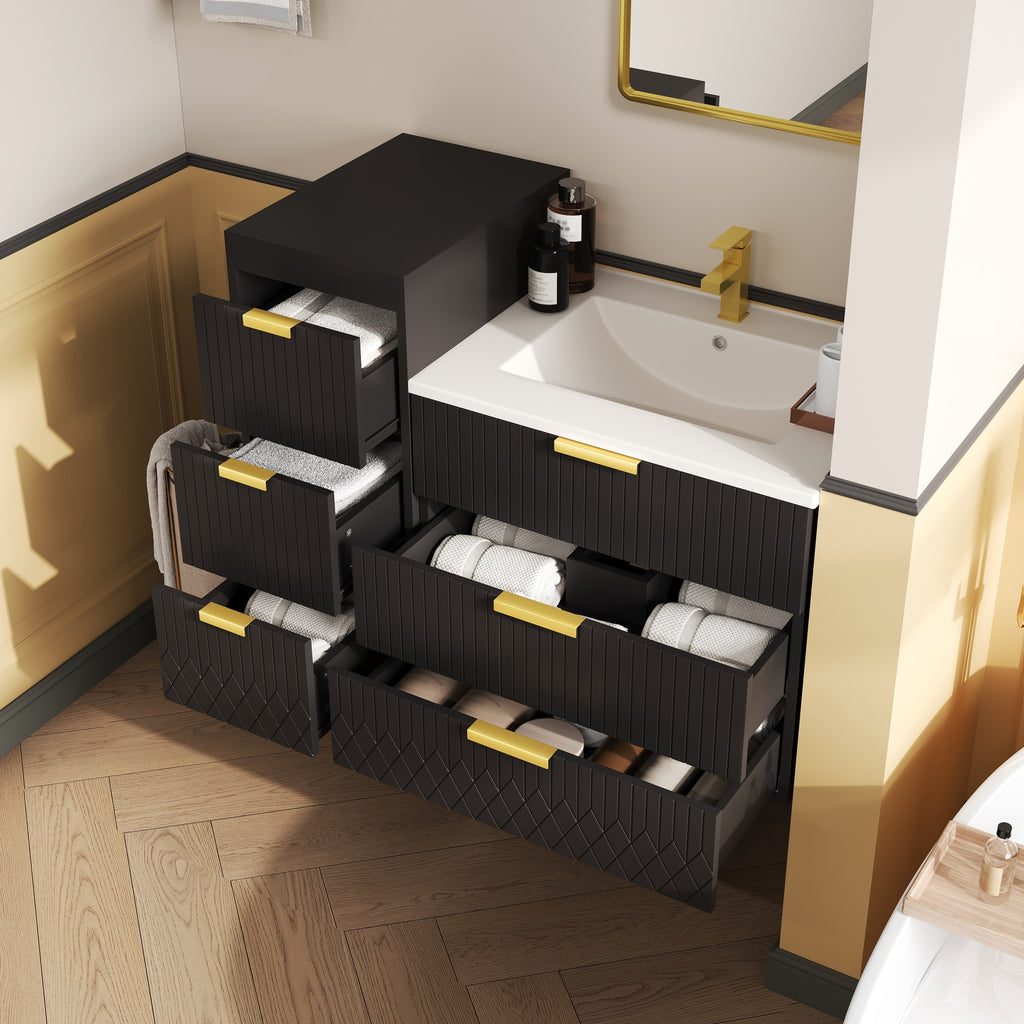 24-Inch Wall Mounted Floating Cabinet with Side Cabinet Combo
