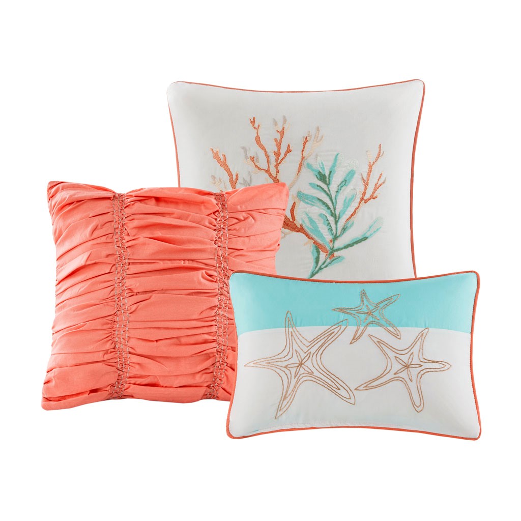 6 Piece Cotton Sateen Quilt Set with Throw Pillows Coral King/Cal King