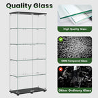 Glass Display Cabinet with 5-Shelf Double Doors and Lock
